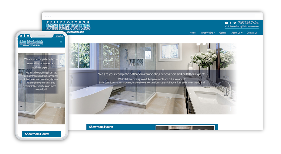 Peterborough Bath Renovators Website design preview.