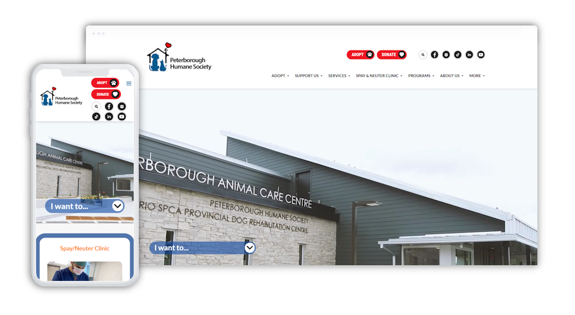 Peterborough Humane Society Orchestra Website design preview.