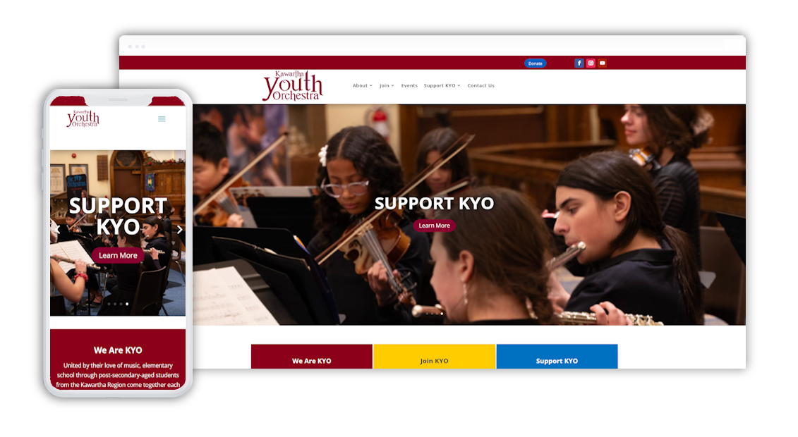 Kawartha Youth Orchestra Website design preview.